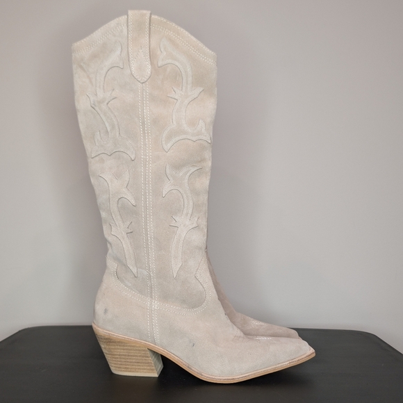 Dolce Vita Shoes - Dolce Vita Samare Tall Suede Cowboy Western Boots Taupe Size 12